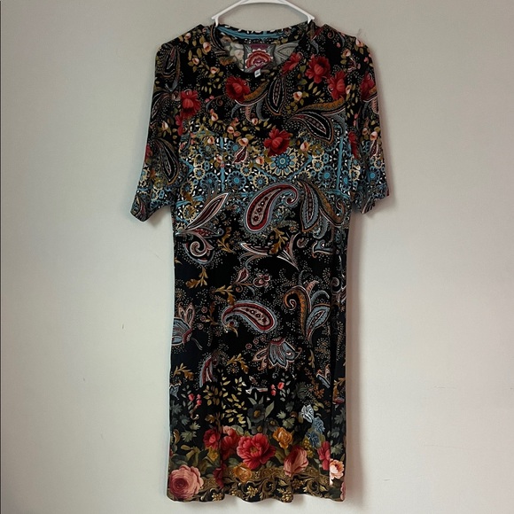 Johnny Was Womens THE JANIE FAVORITE ELBOW SLEEVE MOCK NECK DRESS Sz Lg ♠️ - Picture 2 of 8